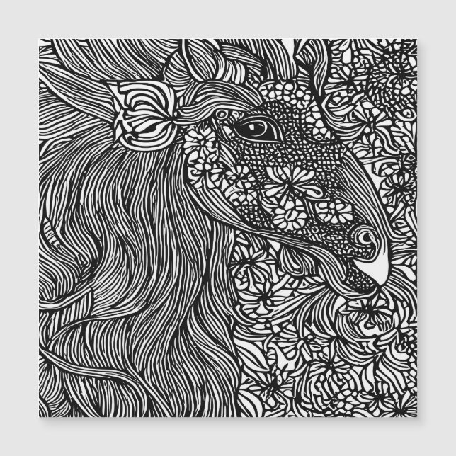 Abstract Horse face Flowers Original ink Art (Devant)