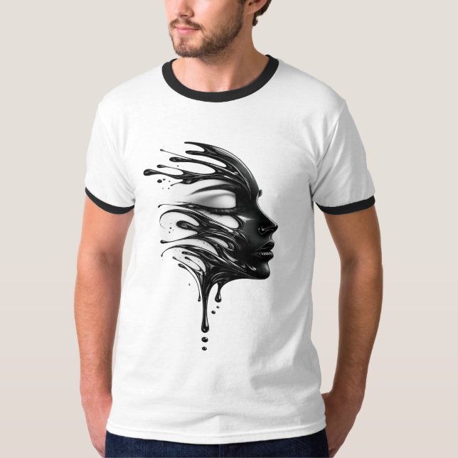 Abstract Liquid Face Art Graphic T-Shirt (Devant)
