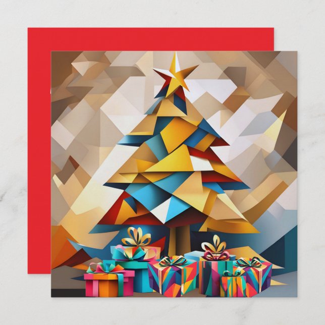 Abstract Modern Christmas Tree Flat Card (Devant / Derrière)