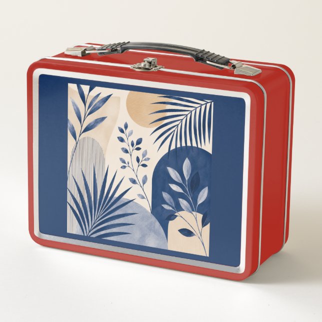Abstract Navy Blue Boho Botanical Lunch Box (Devant)