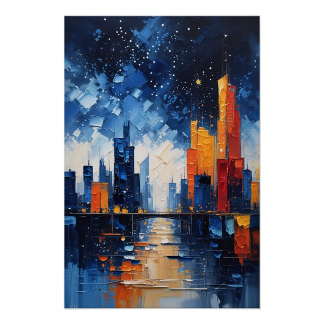 Abstract Night Skyline Impasto Poster (Devant)