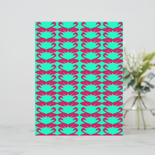 Abstract Pink Swan on Teal scrapbook paper (Debout devant)