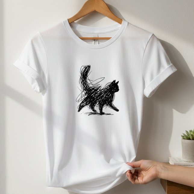 Abstract Scribble Cat Art Women's White T-Shirt  (Créateur téléchargé)