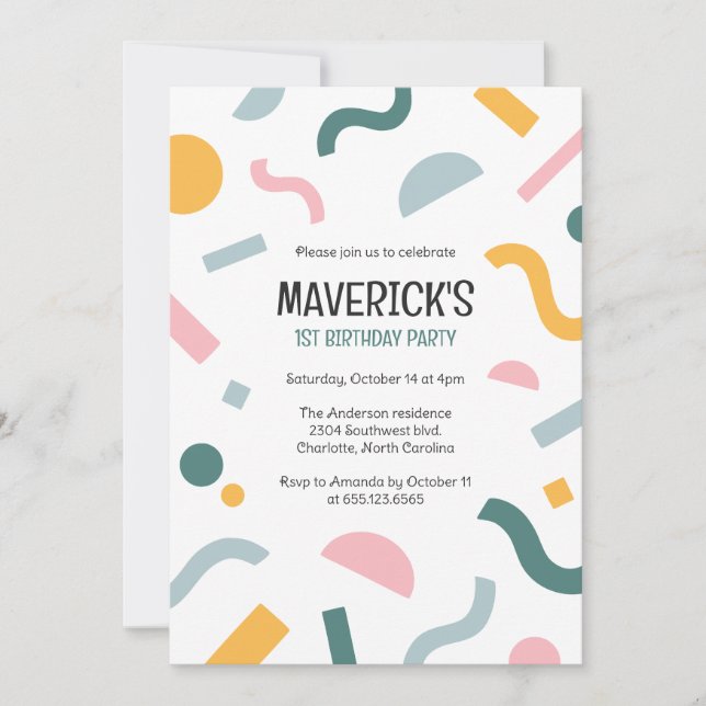 Abstract shapes baby first birthday invitation (Devant)