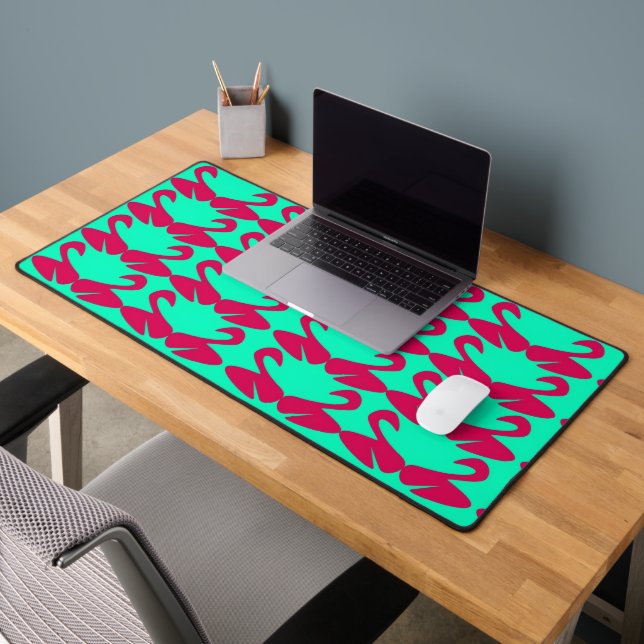 Abstract Swan Teal and Pink Mouse Pad (Bureau 2)