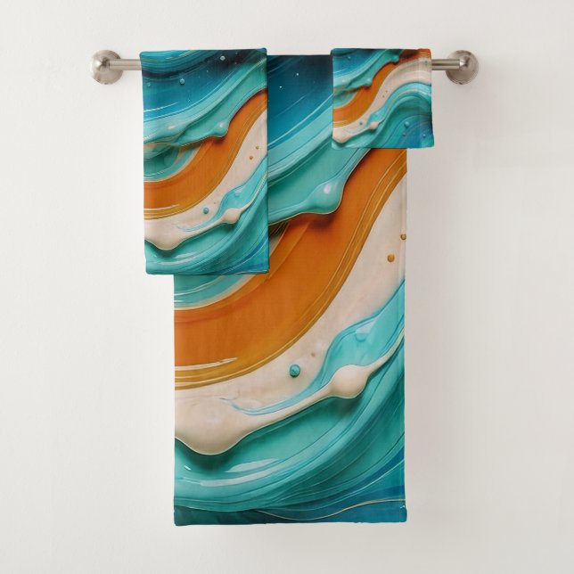 Abstract Swirling Teal and Orange Glossy Fluid  (En situation)