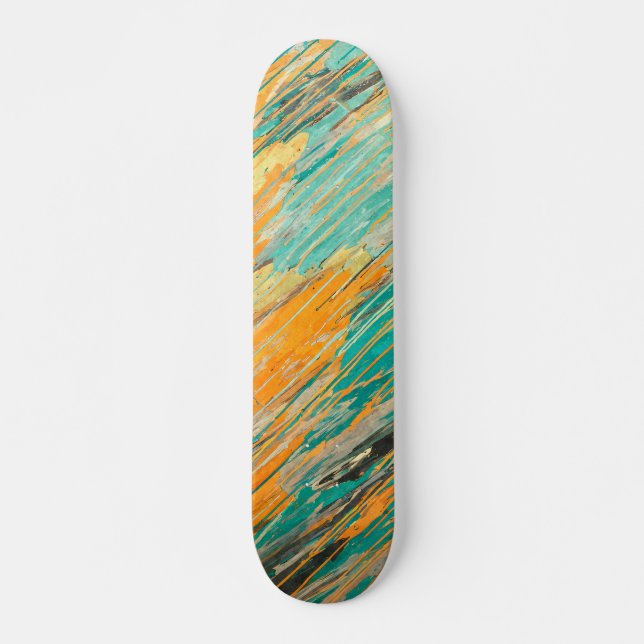 Abstract Teal Orange Textured Skateboard Deck (Devant)
