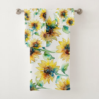 Abstract Watercolor Sunflowers Seamless Pattern 