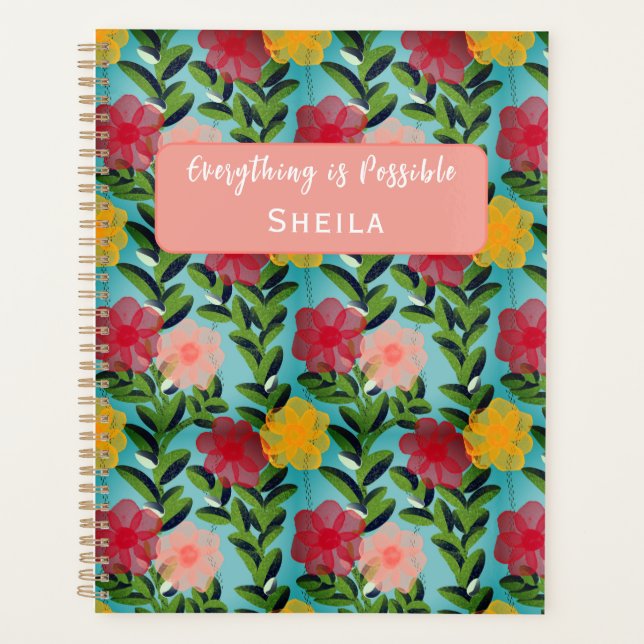 Abstract Watercolour Florals Notebook Blue (Devant)