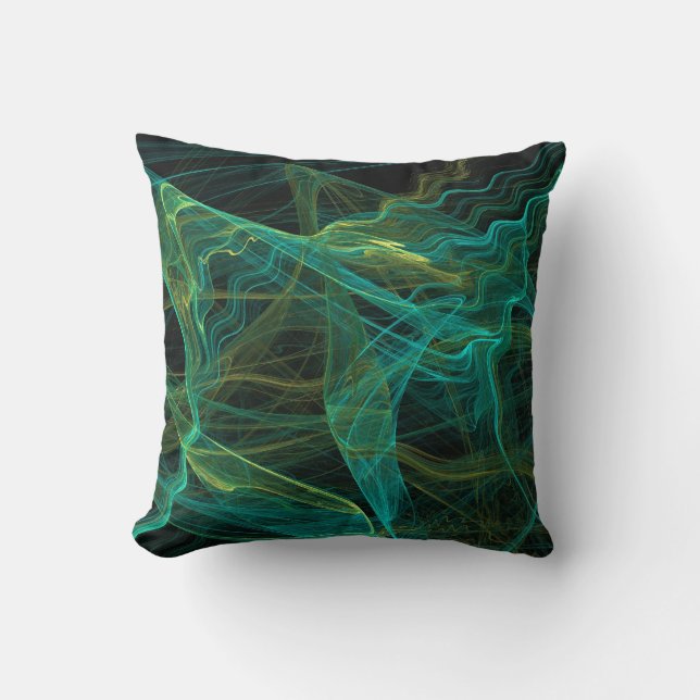 Abstrait Aqua Turquoise Green Fractal Coussin (Recto)