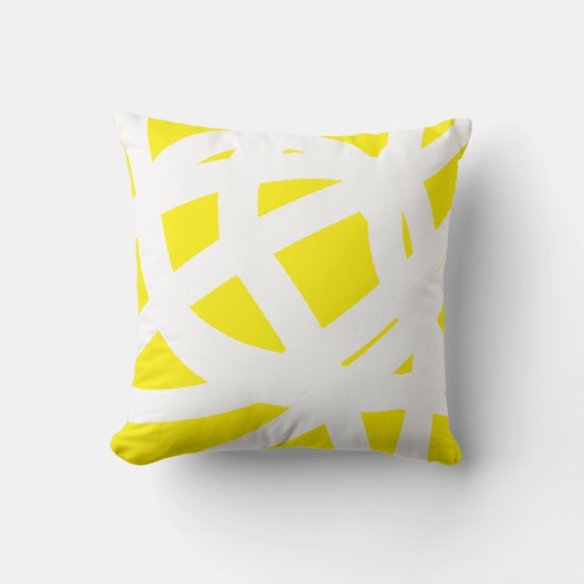 Abstrait Art Blanc Sur Coussin Jaune Jaune (Recto)
