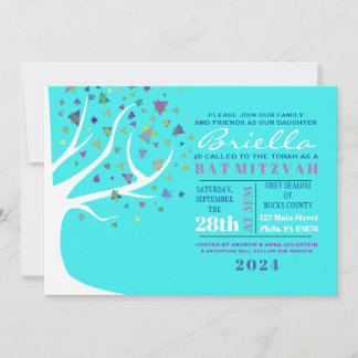 Abstrait Bat mitzvah Aqua Invitation de l'arbre de