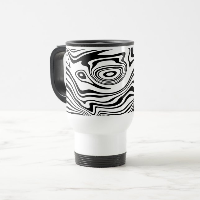 Abstrait Black Blanc Wavy Striped Travel Mug (Devant gauche)