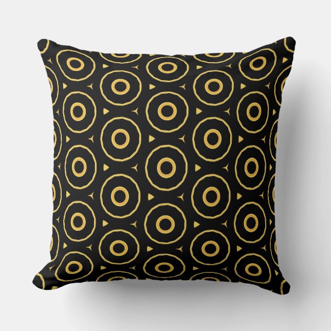 Abstrait Black Gold Cercles Accent Coussin (Recto)