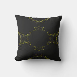 Abstrait Black n Gold Bordure Fractal Coussin