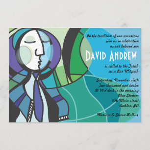 Abstrait Boy avec Tallis Bar Mitzvah Invitation