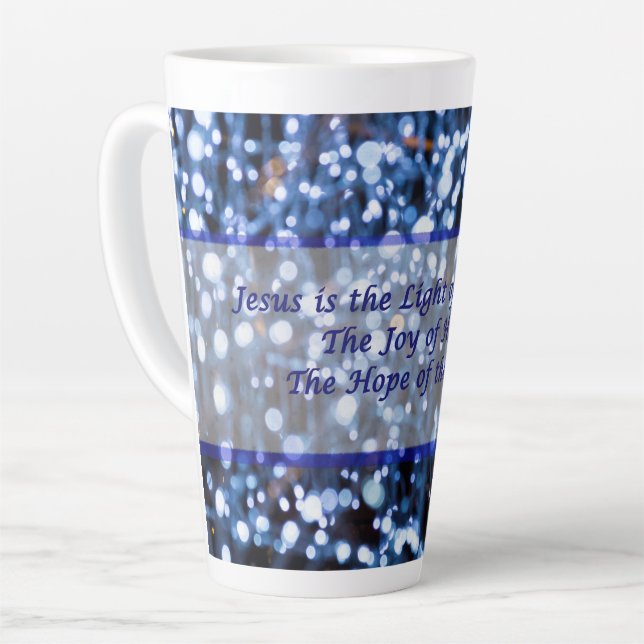 Abstrait De Lumières Bleues Texte Latte Mug (Angle gauche)