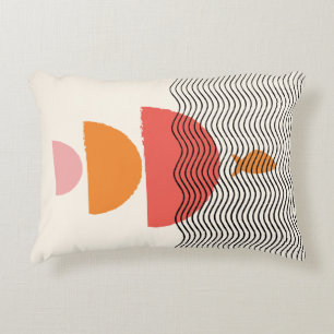 Abstrait demi-cercle vagues poisson Coussin 16" x 