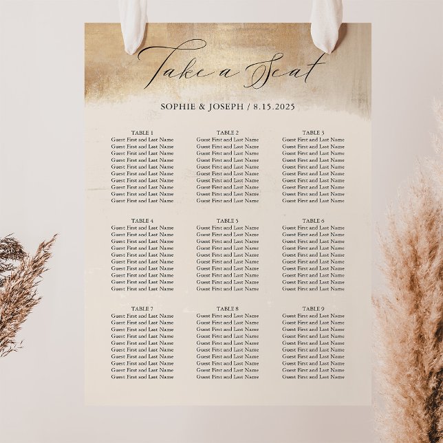 Abstrait d'or | Tableau des sièges Mariages modern (An elegant, faux gold abstract look on a neutral ivory beige wedding seating chart)