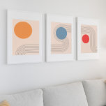Abstrait ensemble minimaliste d'art mural du milie<br><div class="desc">compositions minimalistes Abstraites décoration murale de style du milieu du siècle avec cercles et lignes d'arc,  ensemble de trois.</div>