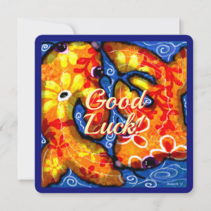 Abstrait Floral Koi Poisson Bonne Chance Carte de