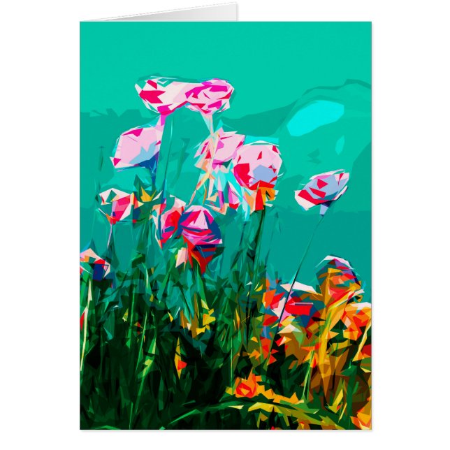 Abstrait floral turquoise violet, carte rose (Devant)