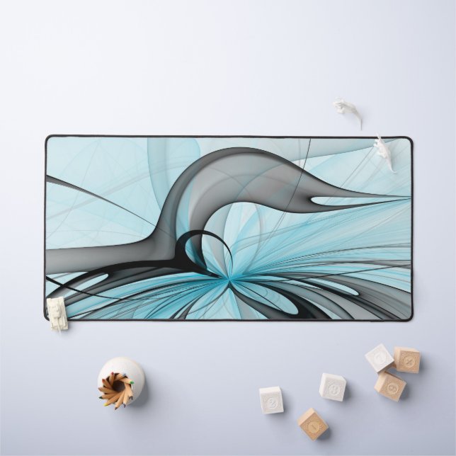 Abstrait Gris Bleu Anthracite Art Fractal Moderne (Tableau pour enfants)