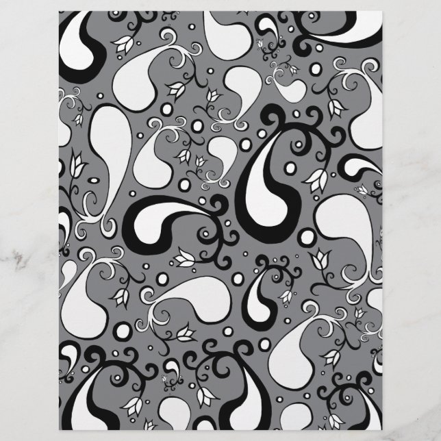 Abstrait gris et blanc Tulip Paisley motif (Devant)