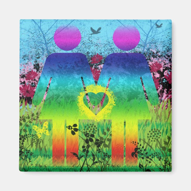 Abstrait Grunge Rainbow Love Magnet (Devant)