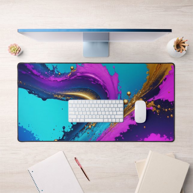 Abstrait Liquide Dynamique, Or Sarcelle Noir & Vio (Bureau 1)