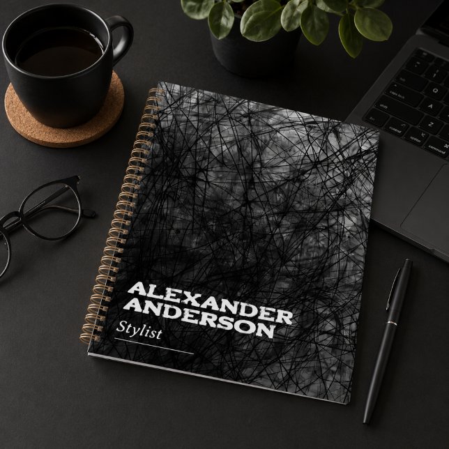 Abstrait Minimaliste Professionnel Noir Gribouilli (Professional Abstract Minimal Black Scribble Planner)