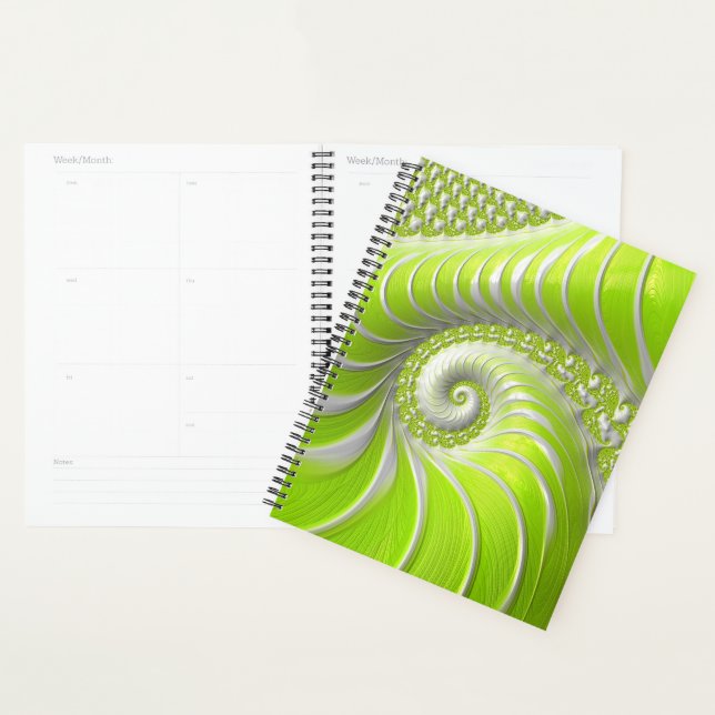 Abstrait Moderne Lime Green Spiral Fractal (Devant avec enveloppe)