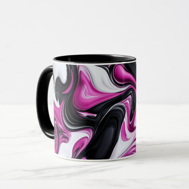 Abstrait moderne Noir, Blanc, Mug d'art magenta (Devant gauche)