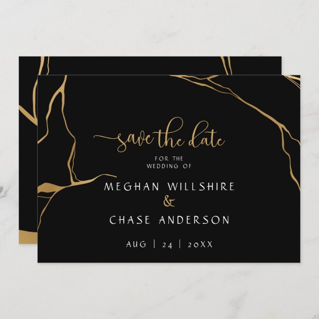 Abstrait moderne Noir et Or Japonais Kintsugi (Devant / Derrière)