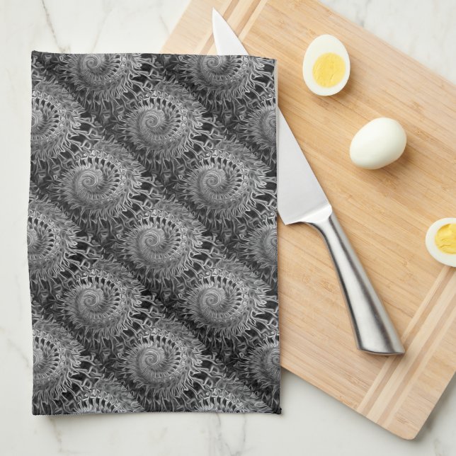 Abstrait noir et gris - Serviette de cuisine (Quart Plié)