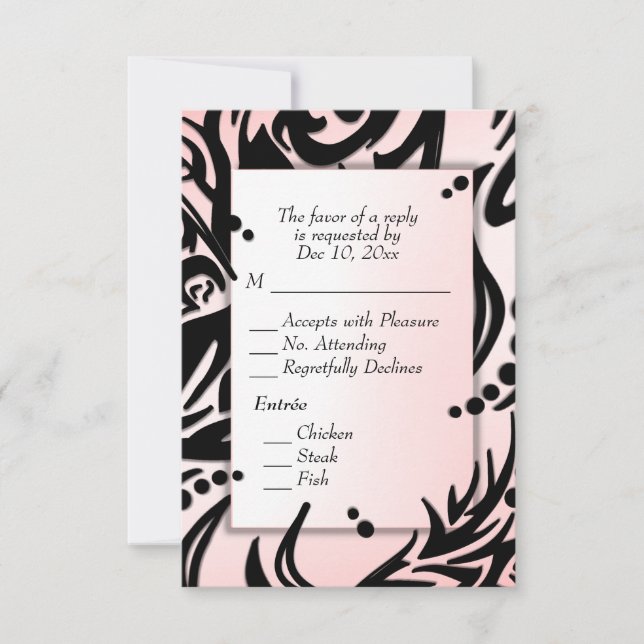 Abstrait noir et rose tribal avec menu RSVP (Devant)