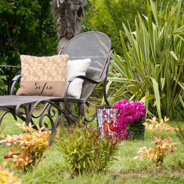 Abstrait nom motif gris rose beige jeté oreiller (Créateur téléchargé)