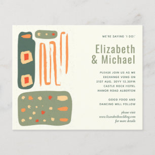 Abstrait Olive Green Orange Wedding Invite