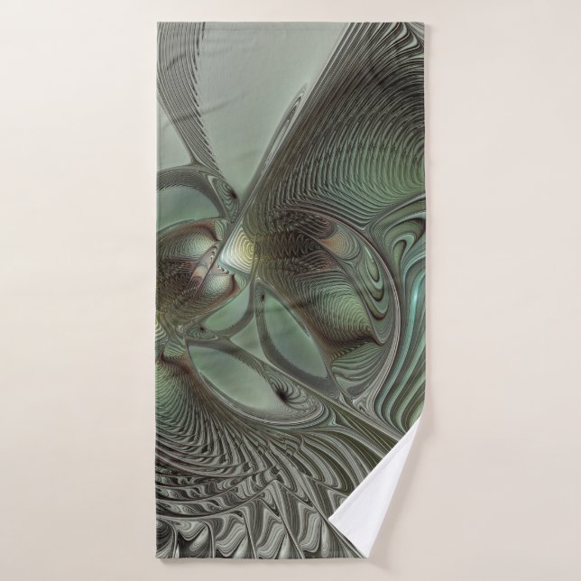 Abstrait Olive Sage Green Grey Fractal Art Imagina (Serviette de bain)