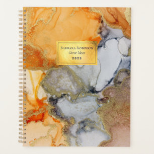 Abstrait Orange Black Gold Foil nommé Planner