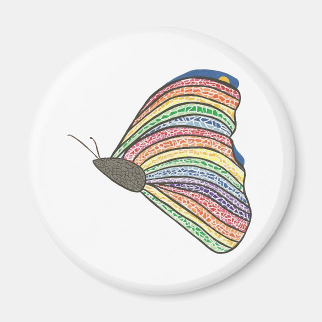 Abstrait Rainbow Mosaic Peinture Papillon Magnets (Devant)