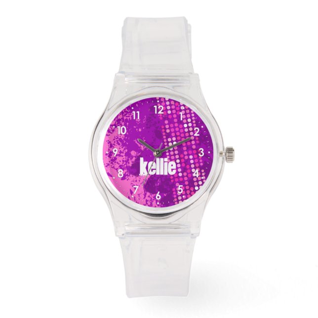 Abstrait rose nom filles sport montre (Recto)