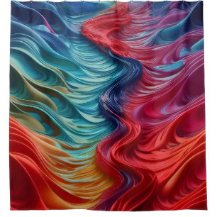 Abstrait Rouge Bleu Vagues rideau de douche