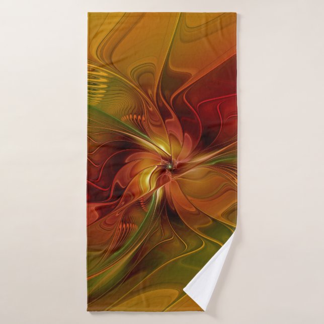 Abstrait Rouge Orange Brown Vert Fractal Art Flowe (Serviette de bain)