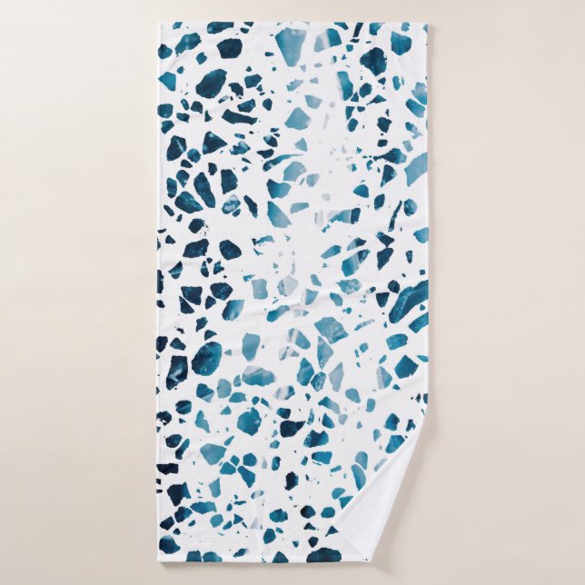 Abstrait Terrazzo Mosaic Marine et Motif bleu clai (Serviette de bain)