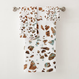 Abstrait Terrazzo Mosaic rouille Brown & Motif ble