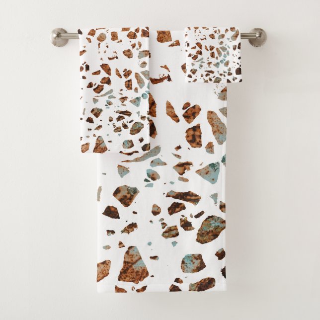 Abstrait Terrazzo Mosaic rouille Brown & Motif ble (En situation)