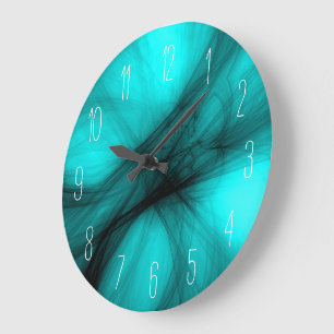 Abstraite Black Smoke - Turquoise Grande horloge