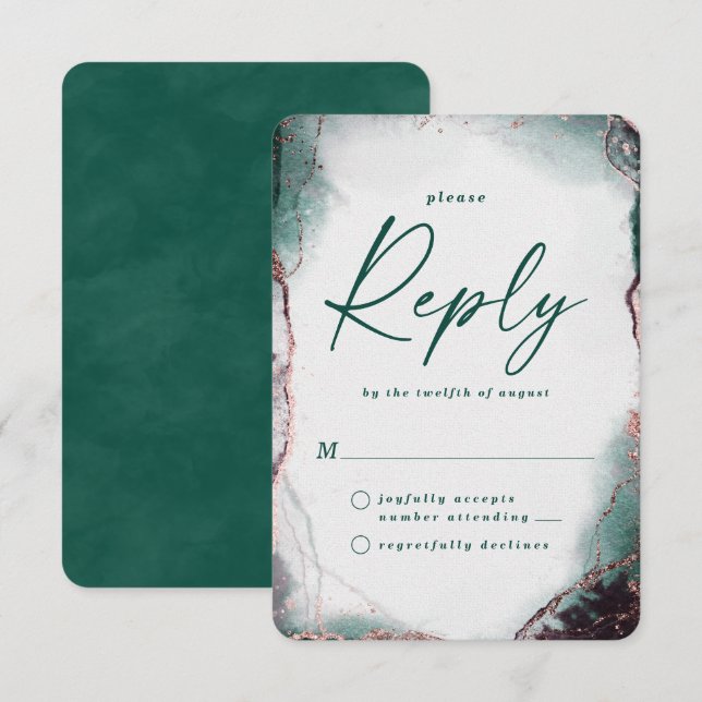 Abstraite Emerald Green Wedding RSVP Réponse Card (Devant / Derrière)