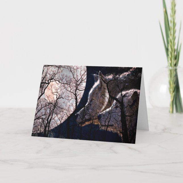 Abstraite lune carte de voeux de loup d'arbre (Devant)